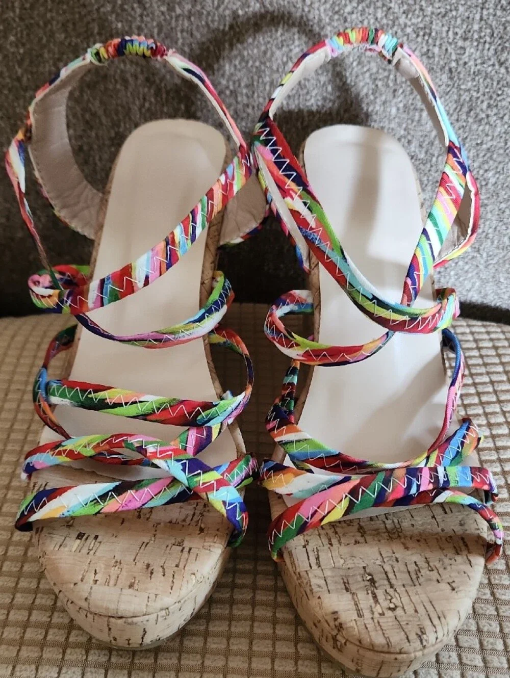 Multi-Color Strappy Cork Wedge Sandals for Women Size 39